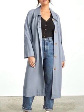 Everlane Light Blue Long Button Trench Coat